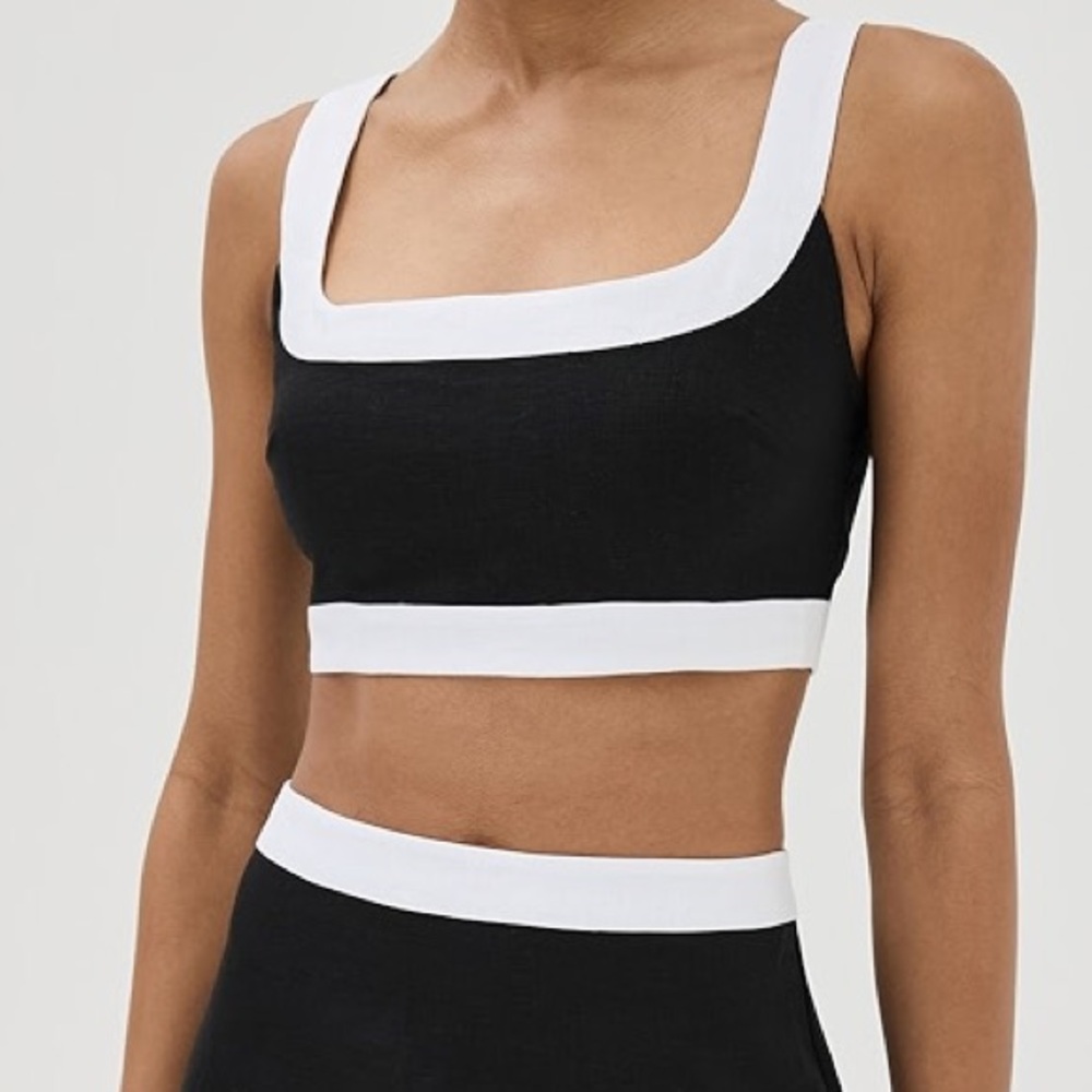 Reformation Robbie Linen Top Size 4 LIKE NEW Black/White - Picture 2 of 8